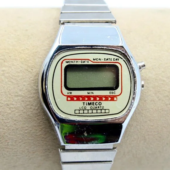 Timeco Accessories Vintage Timeco Digital Lcd Quartz Silver